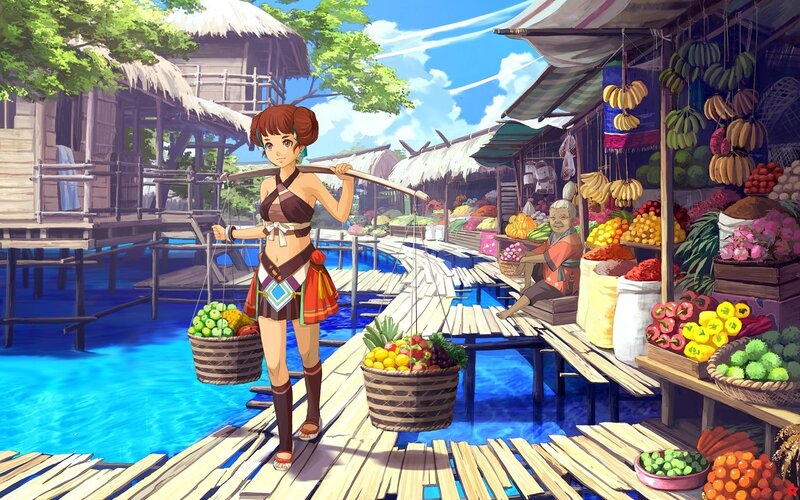 Woman Carrying Fruit Baskets