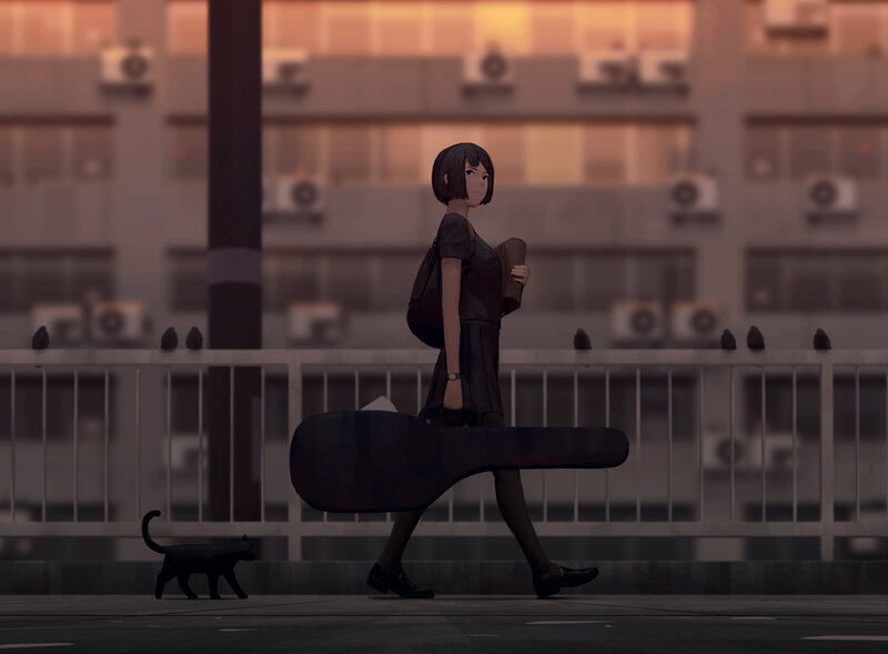 Woman Carrying Guitar Case