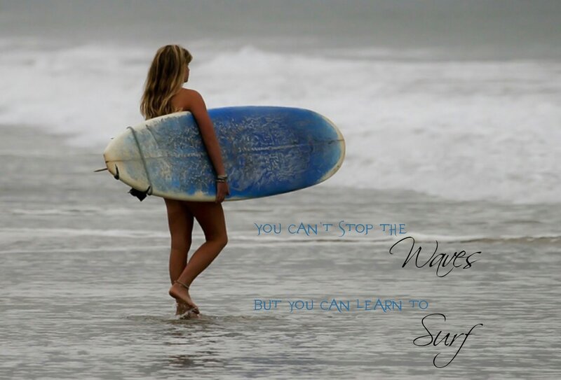 Woman Carrying Surfboard — Blue