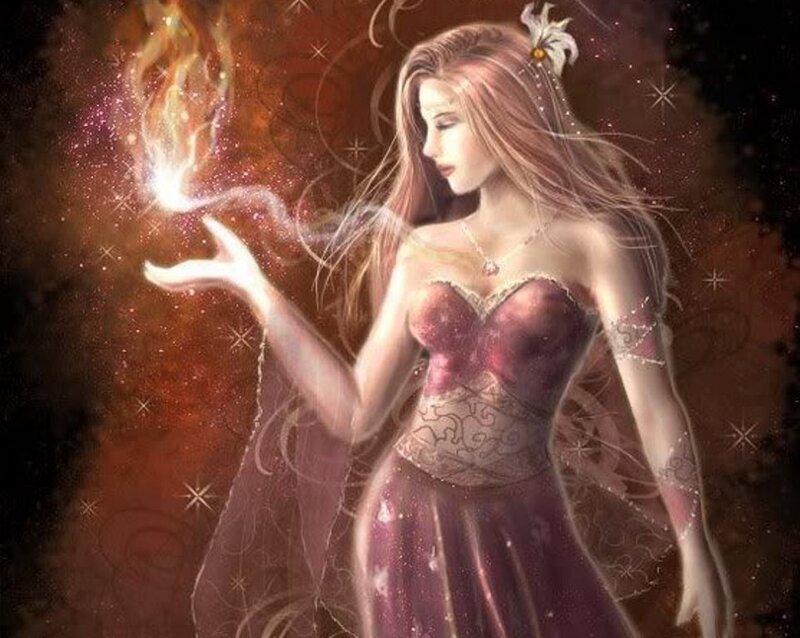 woman casting a fire spell