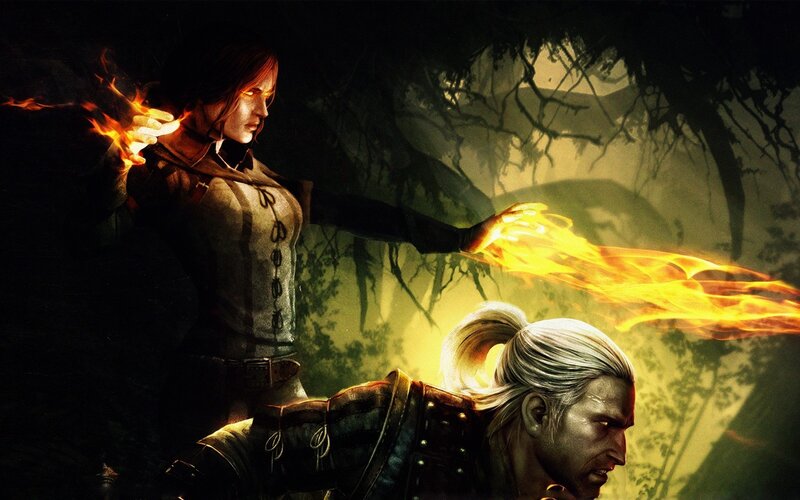Woman Casting Fire Spell — Black, Dramatic, Night