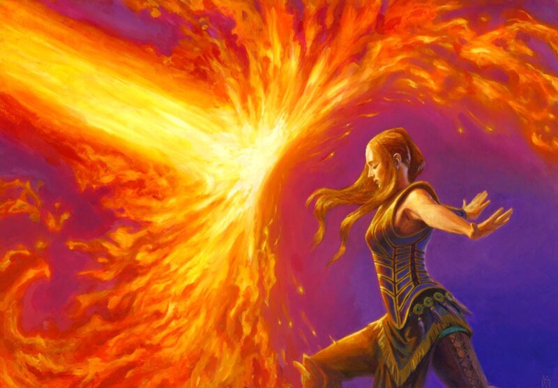 Woman Casting Fire Spell — Orange