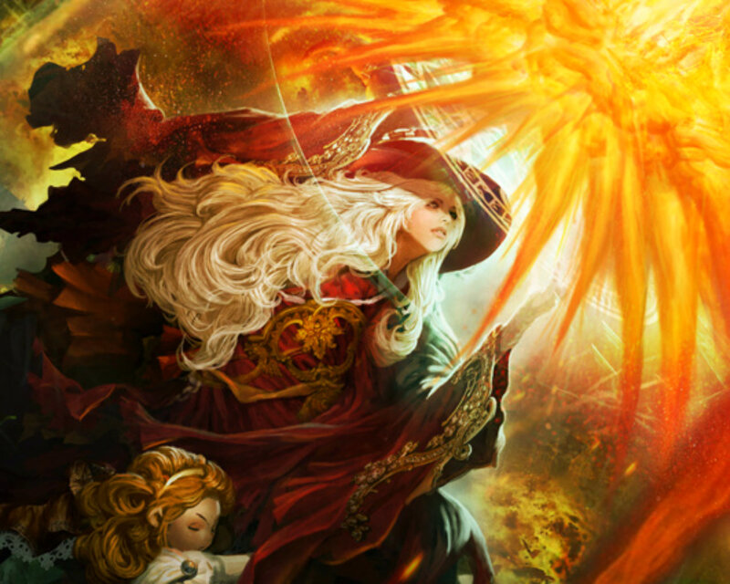 Woman Casting Fire Spell — Red, Dramatic, Digital Art