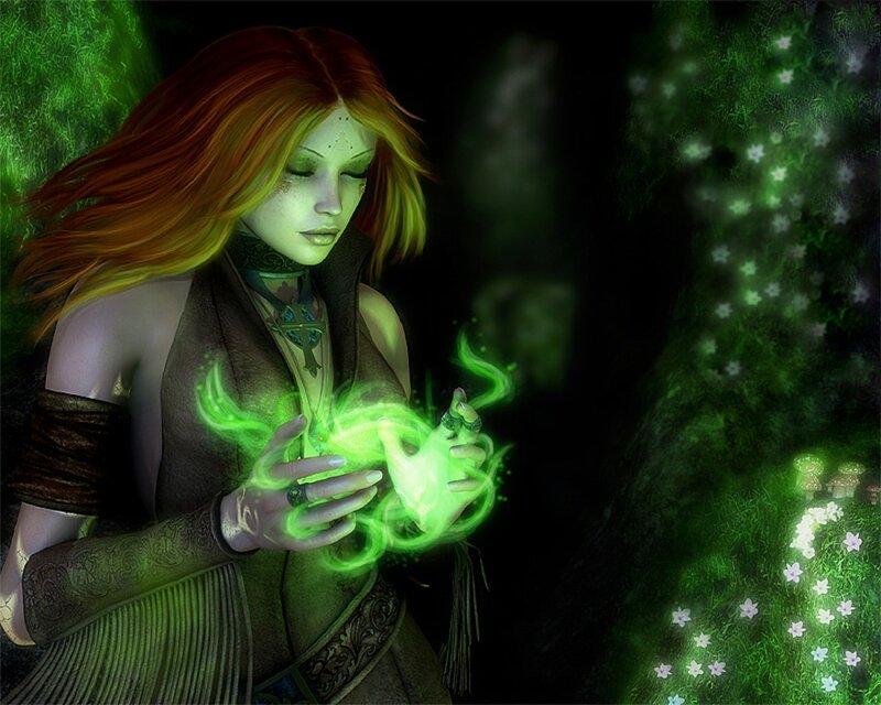 Woman Casting Green Spell — Mystical