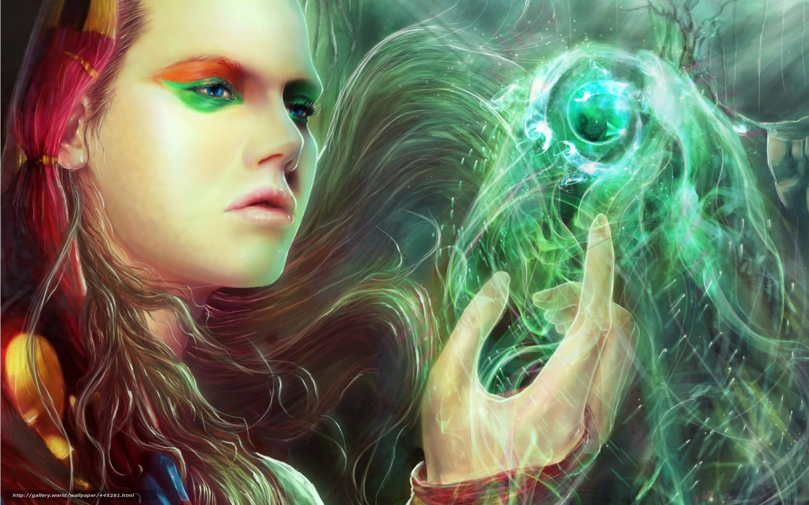 woman casting green spell