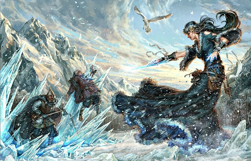 Woman Casting Ice Spell — Blue