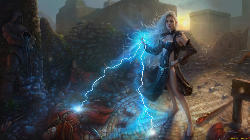 Woman Casting Lightning Spell — Blue
