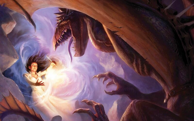 Woman Casting Spell at Dragon