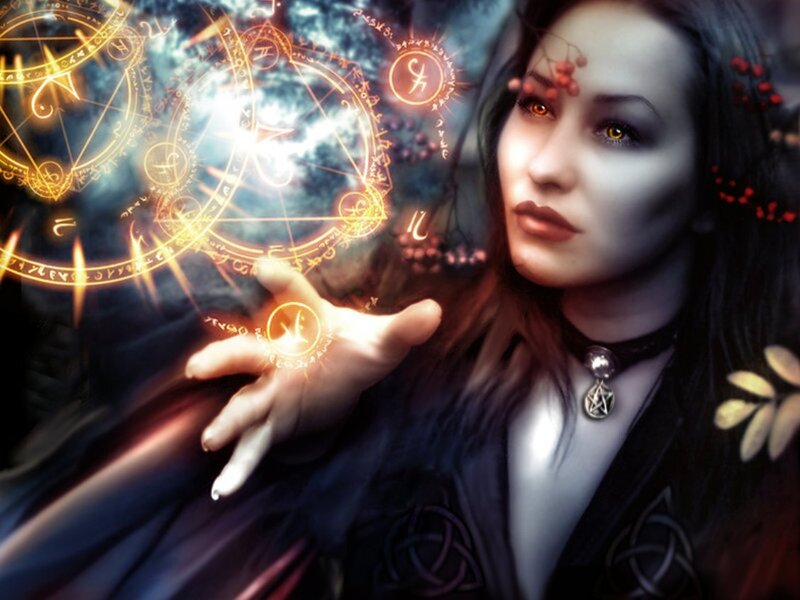 Woman Casting Spell — Black, Dramatic, Night