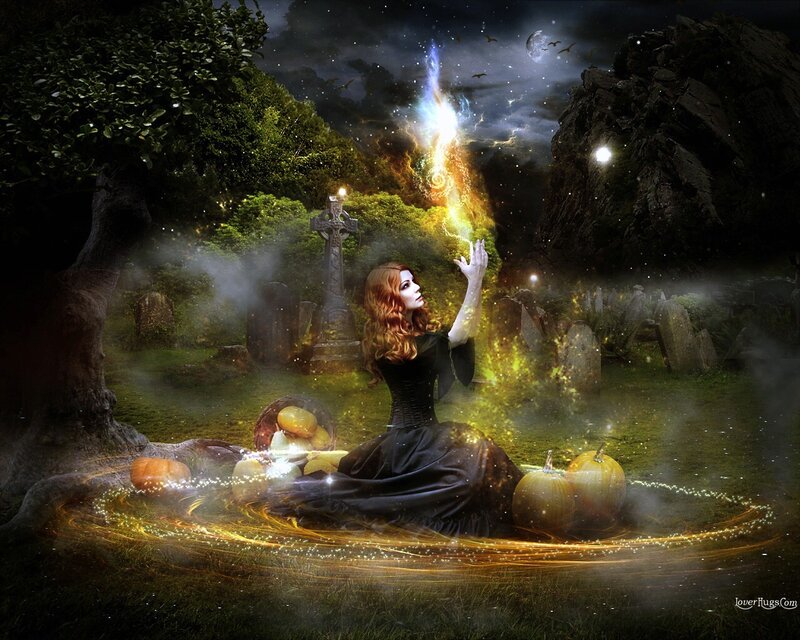 Woman Casting Spell — Black, Mystical