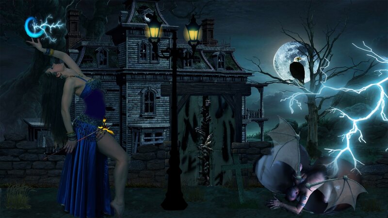 Woman Casting Spell — Blue, Dark