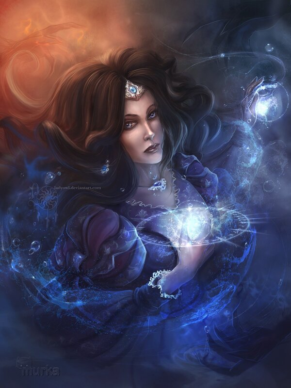Woman Casting Spell — Blue, Dramatic, Digital Art, Magic, Crystal