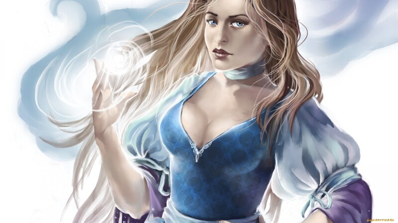 Woman Casting Spell — Blue, Dramatic, Digital Art, Magic, Long Hair