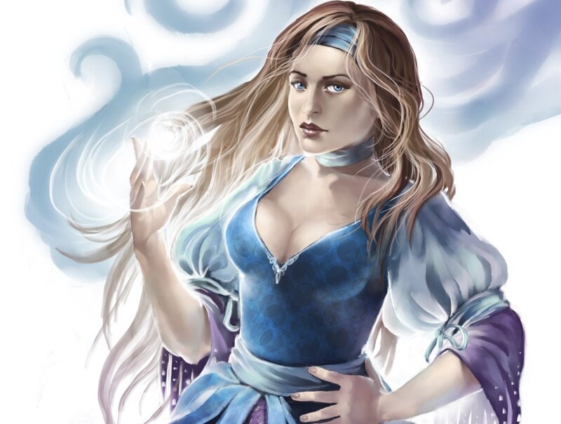 Woman Casting Spell — Blue, Dramatic, Digital Art, Magic