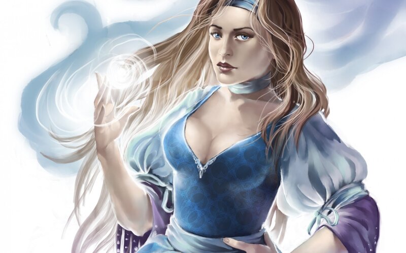 Woman Casting Spell — Blue, Dramatic, Digital Art