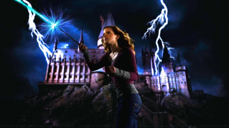 Woman Casting Spell — Blue, Dramatic, Night, Digital Art, Castle, Lightning
