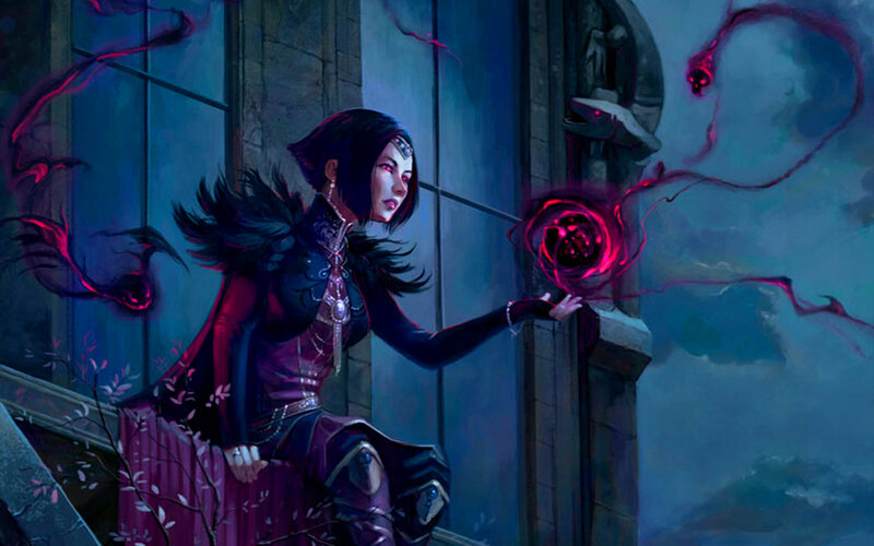 Woman Casting Spell — Blue, Dramatic, Night, Digital Art, Magic, Crows