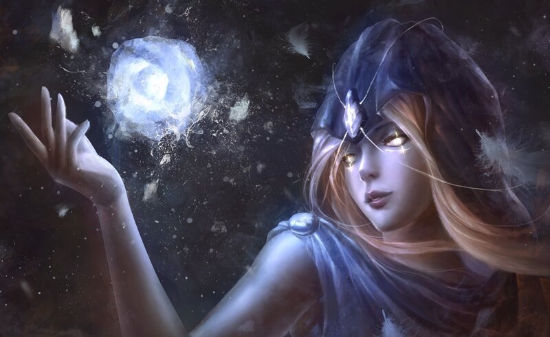 Woman Casting Spell — Blue, Dramatic, Night, Digital Art, Magic Sphere