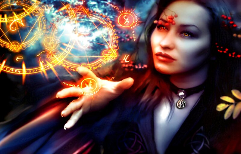 Woman Casting Spell — Blue, Dramatic, Night