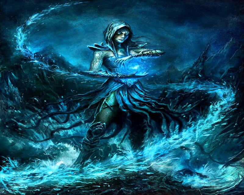 Woman Casting Spell — Blue, Dramatic