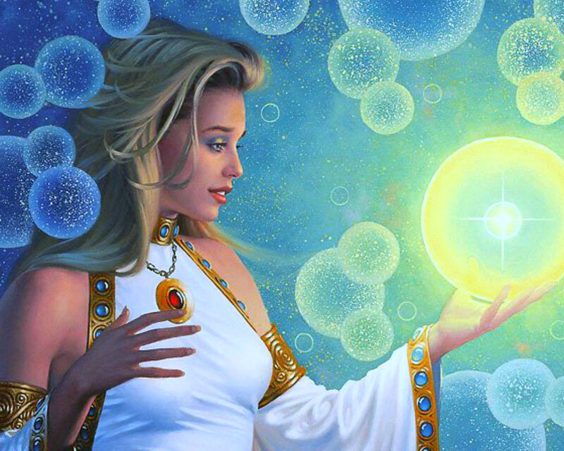 Woman Casting Spell — Blue, Serene