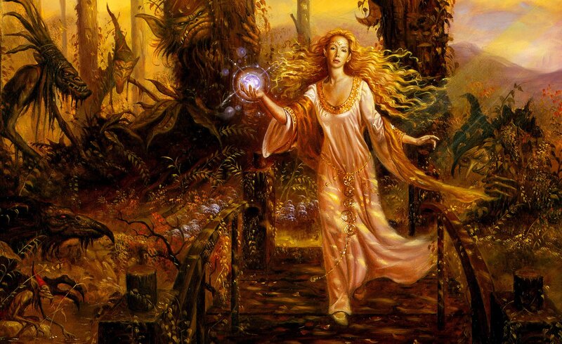 Woman Casting Spell — Gold, Dramatic