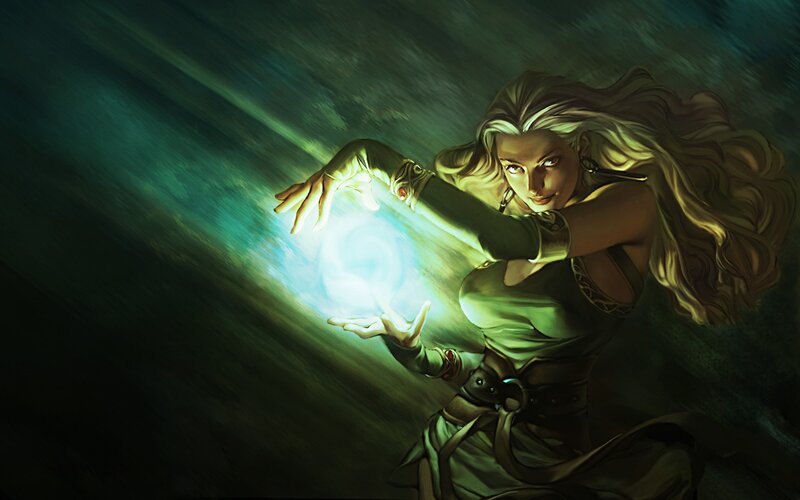 Woman Casting Spell — Green, Dramatic, Night, Digital Art, Magic