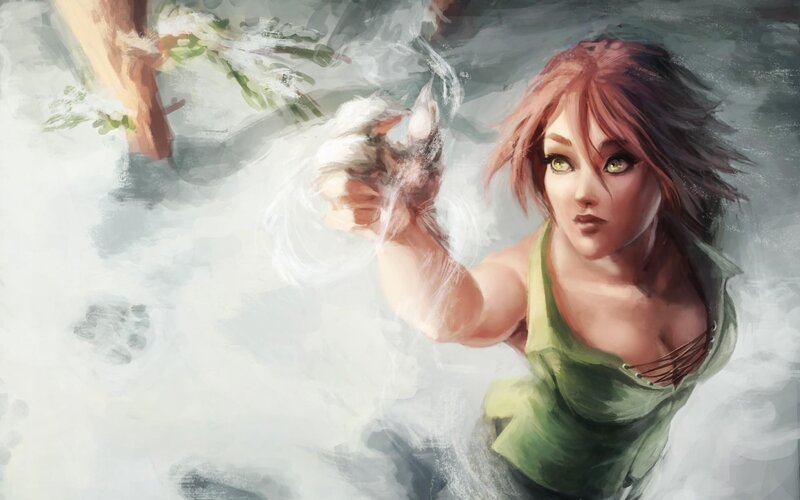 Woman Casting Spell — Green, Dramatic, Winter, Digital Art