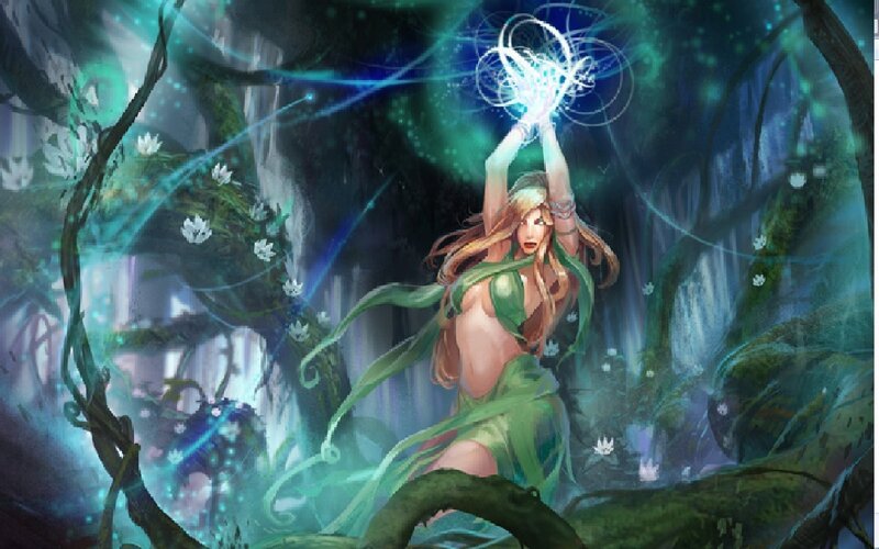 Woman Casting Spell — Green, Magical