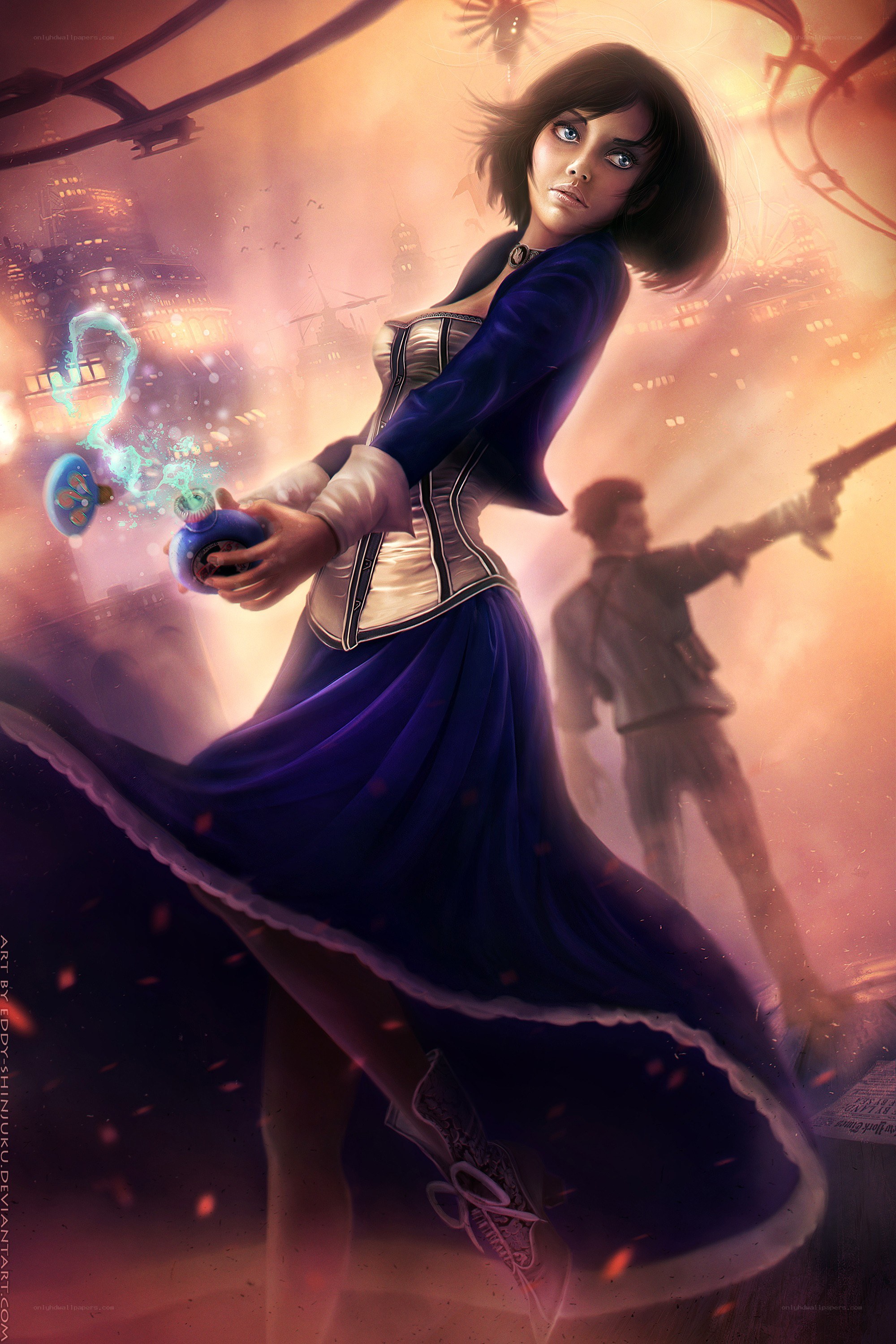 Woman casting spell in city