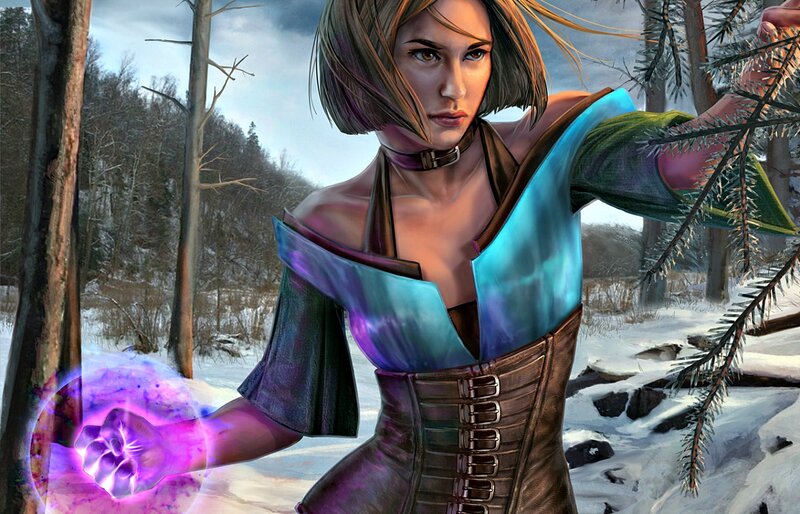 Woman Casting Spell in Forest — Blue, Dramatic