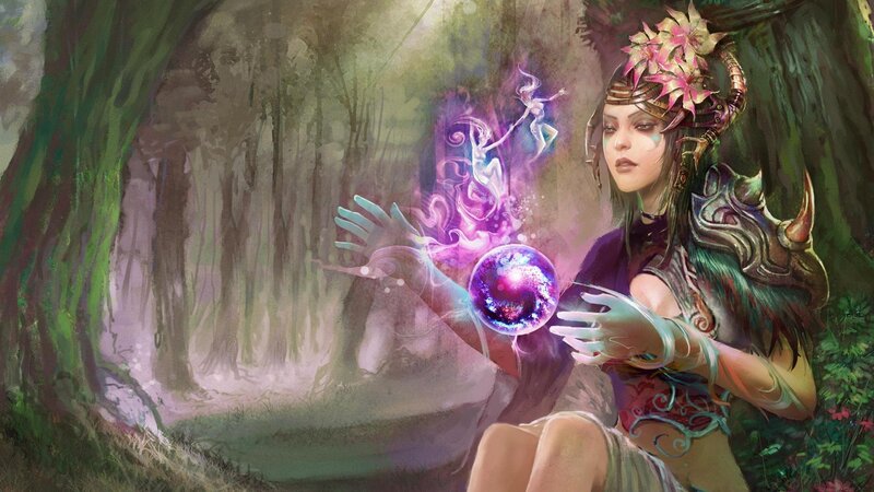 Woman Casting Spell in Forest — Purple, Mystical
