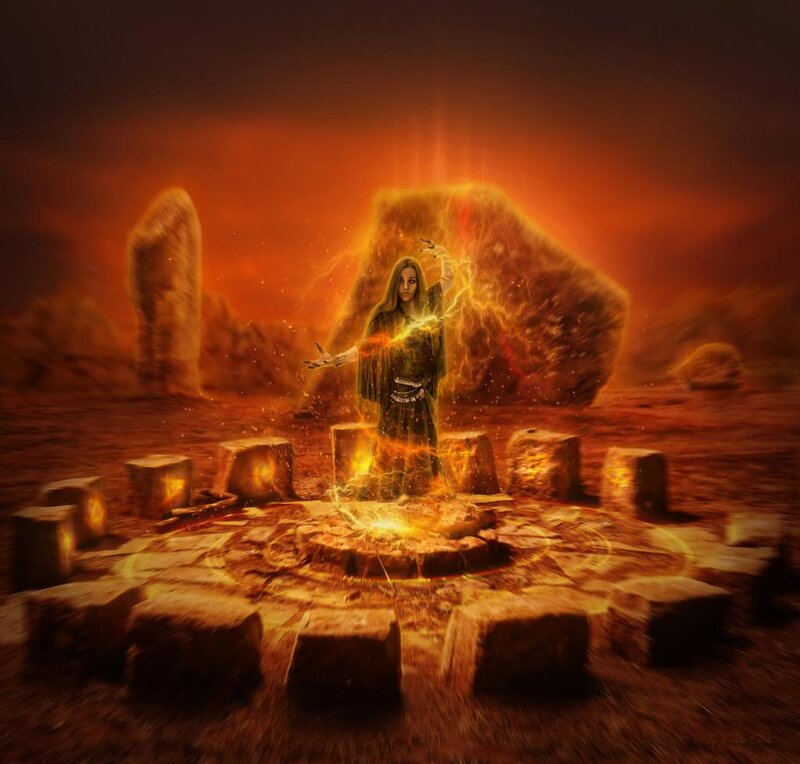 Woman Casting Spell — Orange