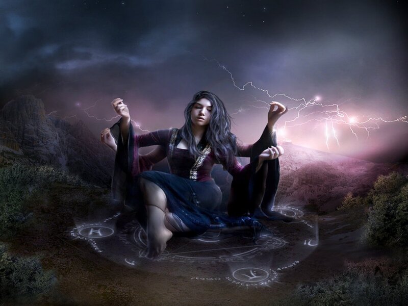 Woman Casting Spell — Purple, Dramatic, Night