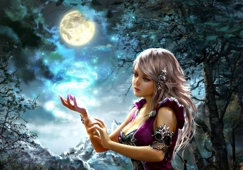 Woman Casting Spell — Purple, Mystical