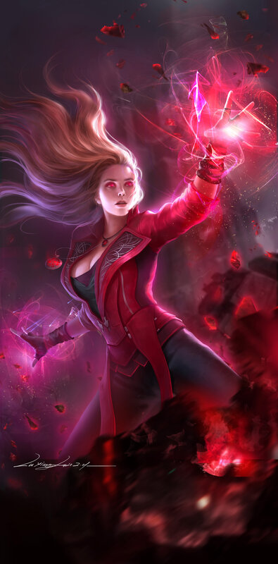 Woman Casting Spell — Red, Dramatic, Digital Art