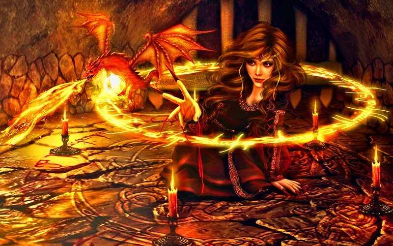 Woman Casting Spell with Dragon
