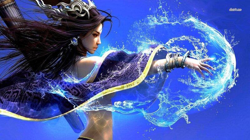Woman Casting Water Spell — Blue