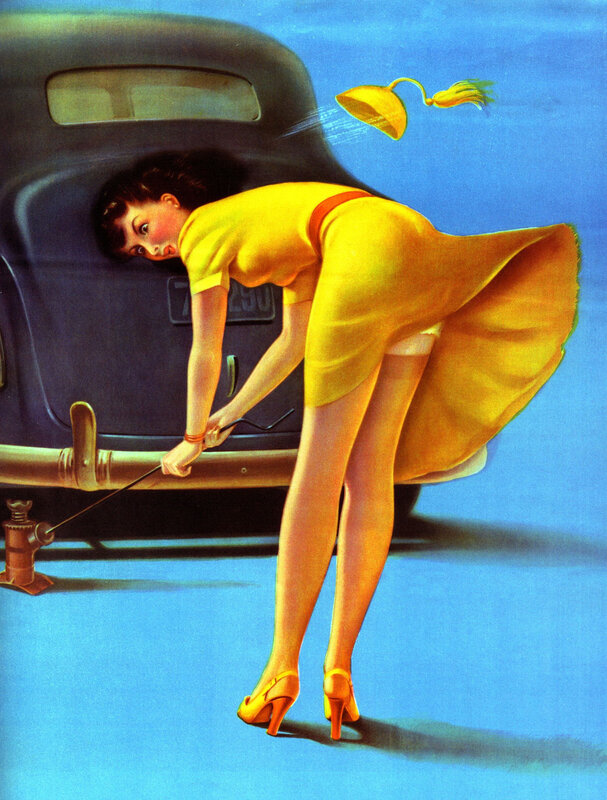 Woman changing a tire