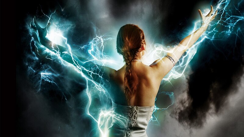 woman channeling lightning energy