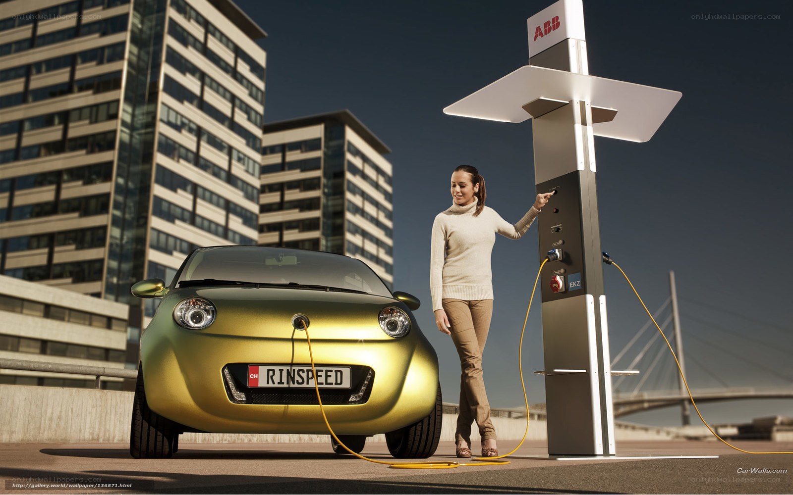 woman charging electric car