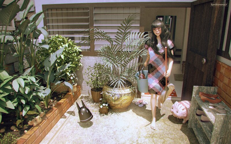woman cleaning a garden