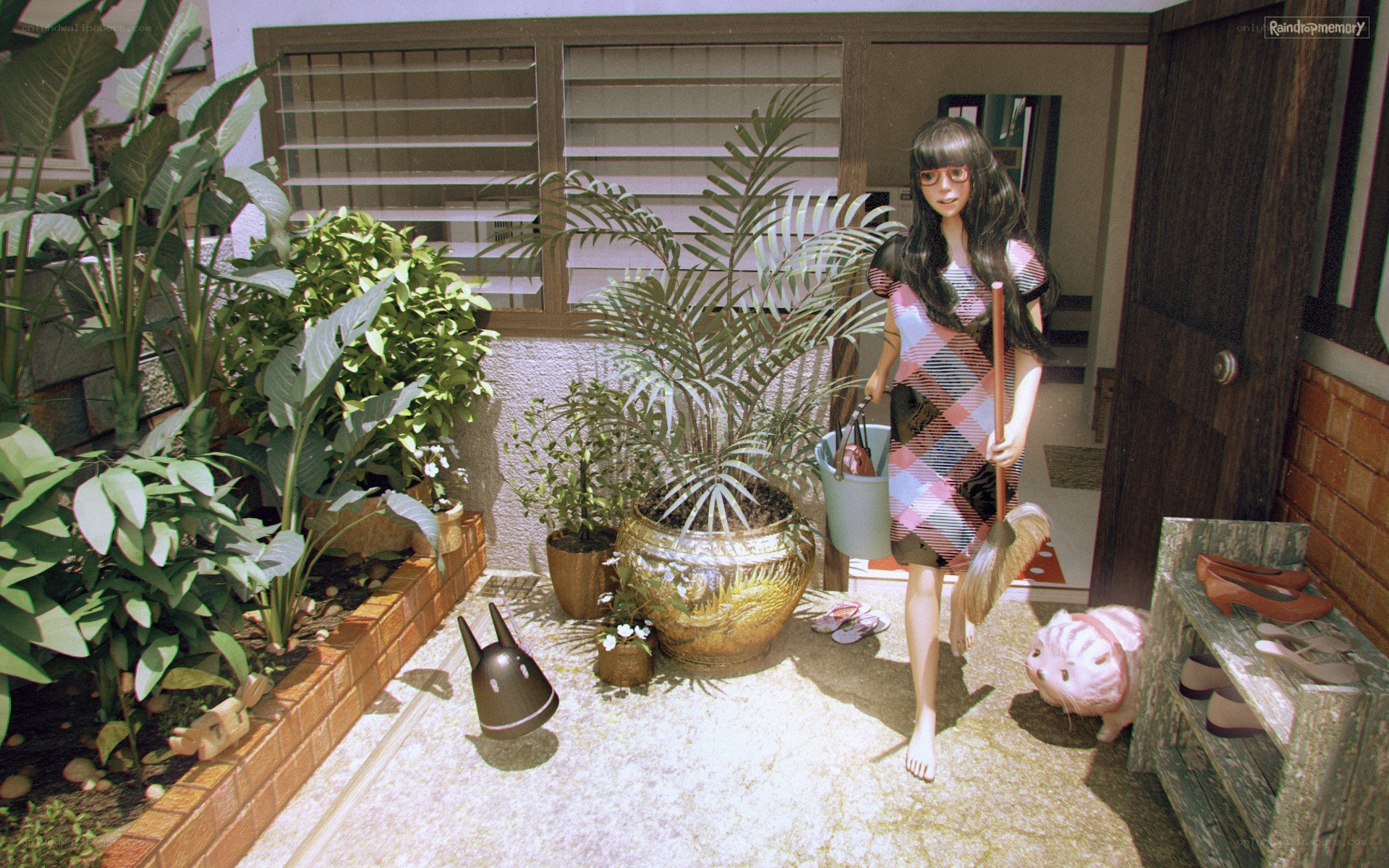 woman cleaning a garden