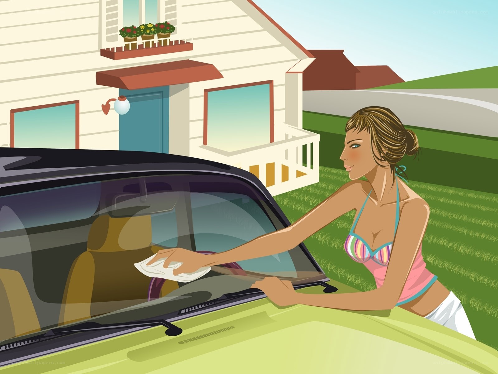 woman cleaning car windshield