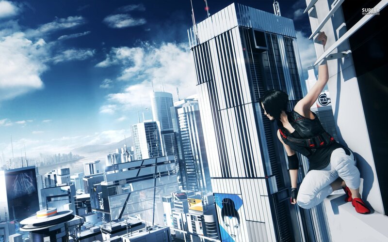 Woman Climbing Building — Blue, Dramatic, Afternoon, 3d Render