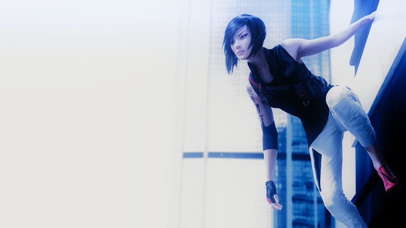 Woman Climbing Building — Blue, Dramatic