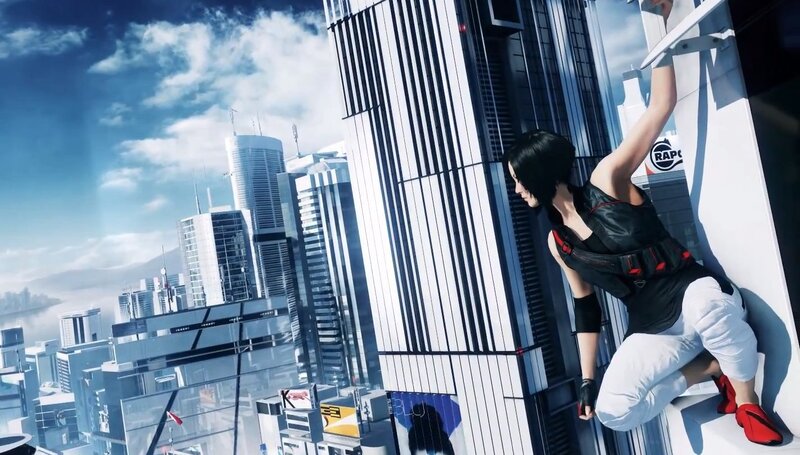 Woman Climbing Building — Blue