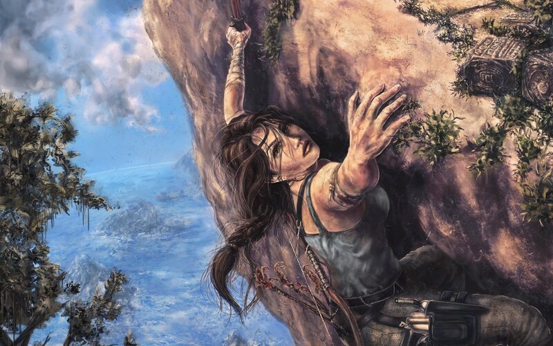 Woman Climbing Cliff — Blue, Dramatic, Afternoon