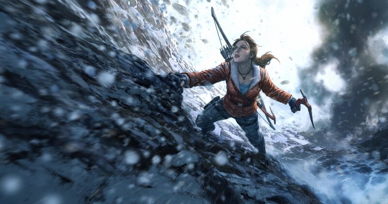 Woman Climbing Mountain — Blue