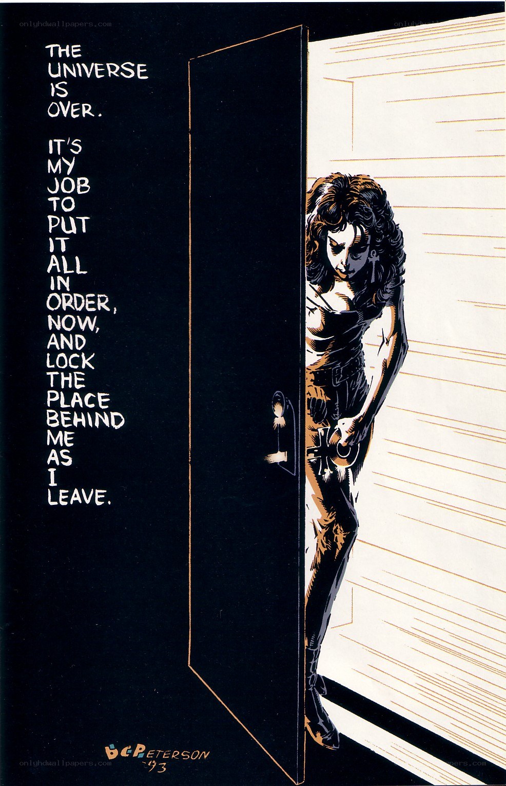 Woman closing a door